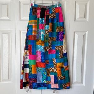 Vintage The House of Thai Silk Maxi Skirt Multicoloured Patchwork S 10 (Small)